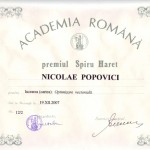 Premiul Spiru Haret al Academiei Române pentru conf. dr. Nicolae Popovici