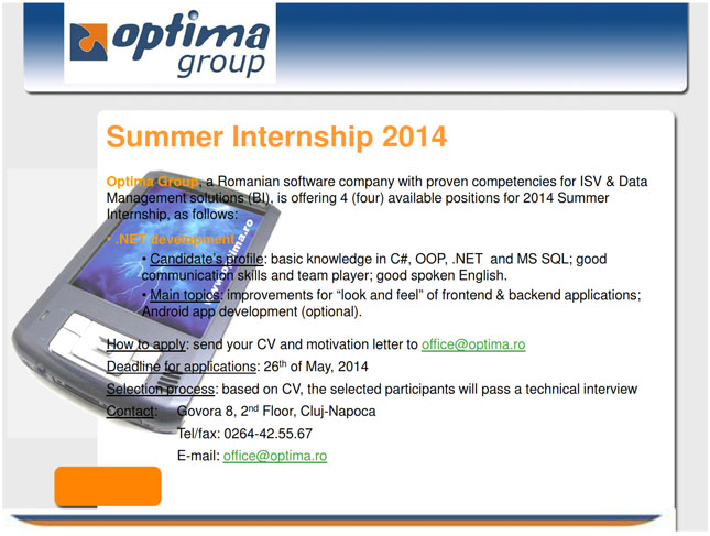 Optima Group Summer Internship 2014