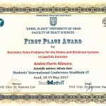 Premiul I pentru Florin Albişoru, student al Facultăţii de Matematică şi Informatică la Students’ International Conference StudMath-IT 2017