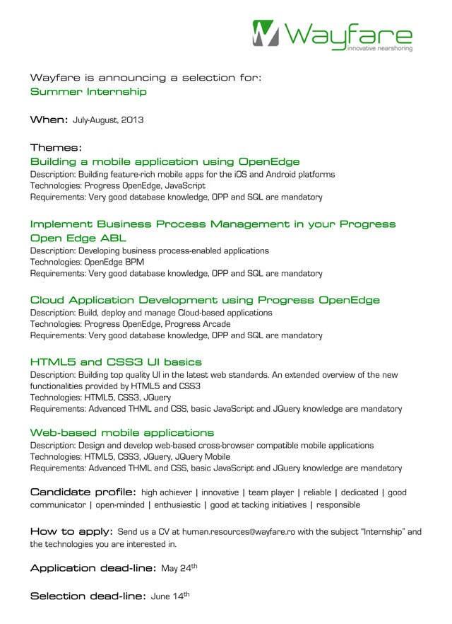 Wayfare 2013 Summer Internship