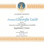 Premiul „Gheorghe Lazăr” al Academiei Române decernat în decembrie 2014 profesorului Septimiu Crivei