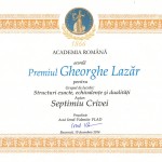 Premiul „Gheorghe Lazăr” al Academiei Române decernat în decembrie 2014 profesorului Septimiu Crivei