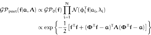 \begin{displaymath}\begin{split}{\ensuremath{{\cal{GP}}}}_{post}({\boldsymbol { ...
...ymbol { f } }-{\boldsymbol { a } }) \right]\right\} \end{split}\end{displaymath}