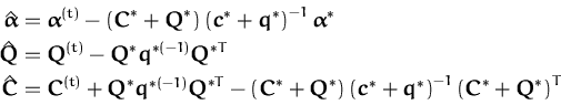 \begin{displaymath}\begin{split}\hat{{\boldsymbol { \alpha } }} &= {\boldsymbol ...
...dsymbol { C } }^* + {\boldsymbol { Q } }^*\right)^T \end{split}\end{displaymath}