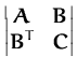 $\displaystyle \begin{vmatrix}{\boldsymbol { A } }& {\boldsymbol { B } }\\  {\boldsymbol { B } }^T &{\boldsymbol { C } } \end{vmatrix}$