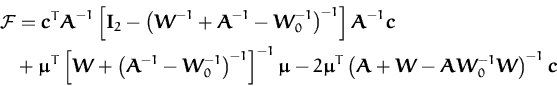 \begin{displaymath}\begin{split}{\cal F} &= {\boldsymbol { c } }^T{\boldsymbol {...
...\boldsymbol { W } }\right)^{-1}{\boldsymbol { c } } \end{split}\end{displaymath}