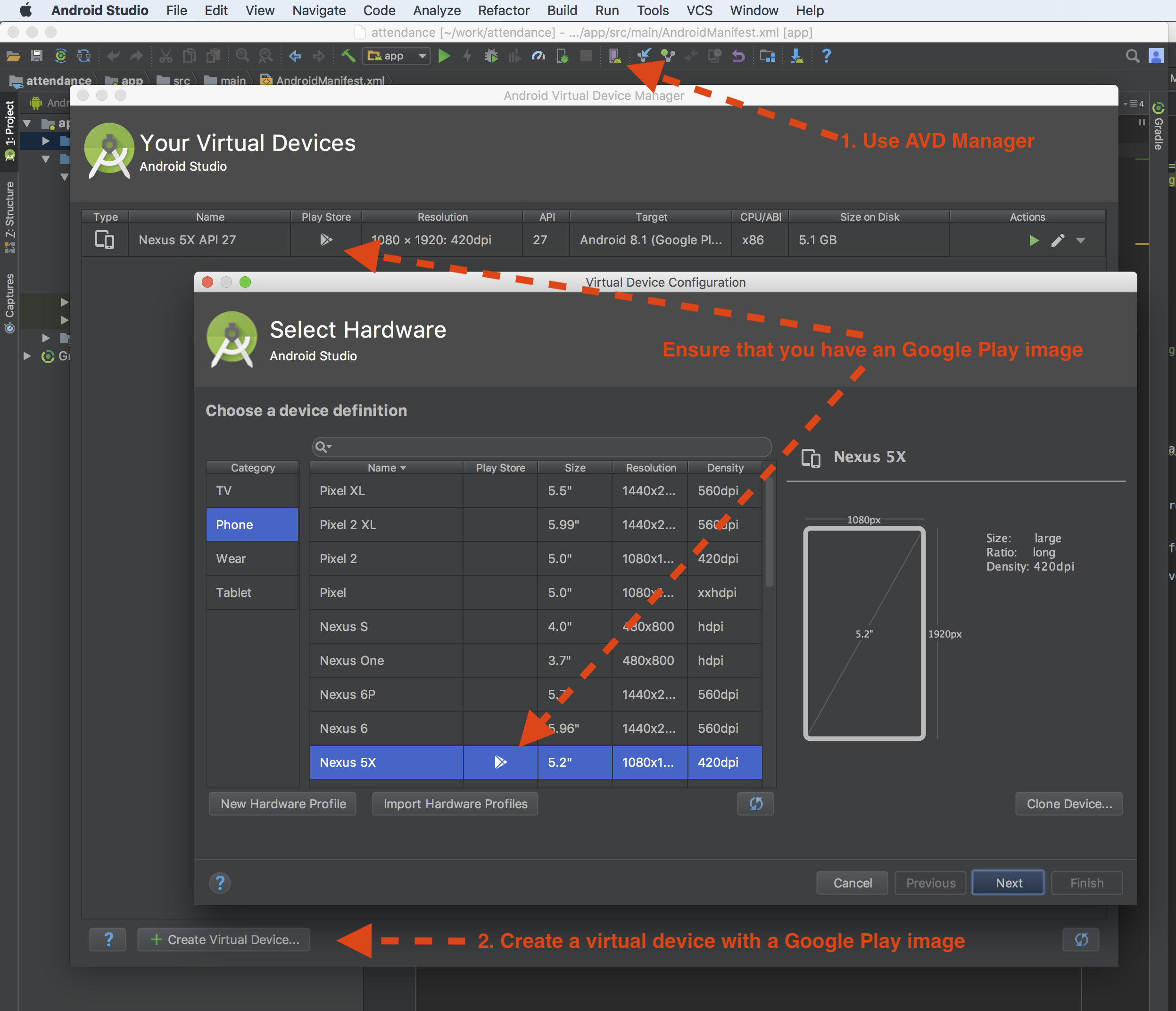 Steps to create an avd with Google Play